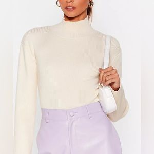 Nasty Gal White Knit Backless Turtleneck Top